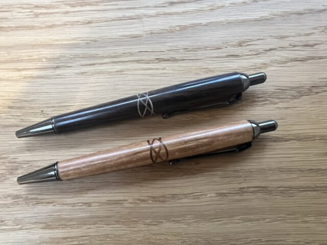 African Blackwood with Maple Celtic Band, and Apple with Sapele Celtic Band